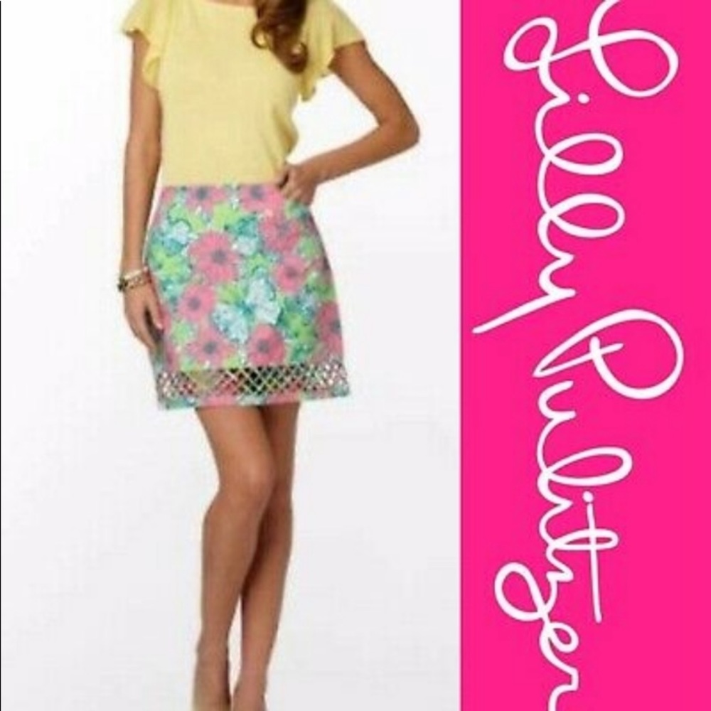Lilly Pulitzer Floral Mini Skirt - Pink and Green
